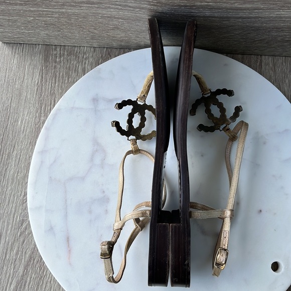 Authentic Chanel Dark Brown/Gold/Jewel Thong Sandals - Picture 15 of 16